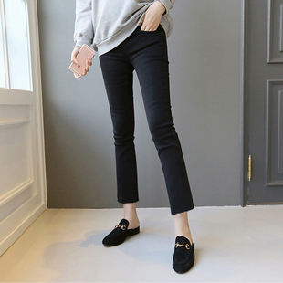 黑色烟管小直筒裤女高腰九分宽松显瘦八分小个子加绒七分牛仔裤冬