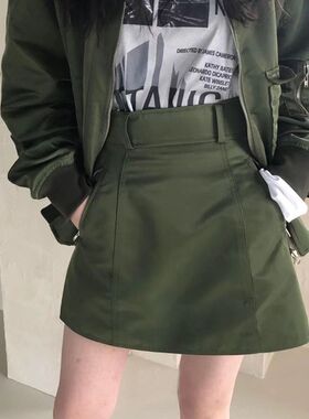 半身裙a字裙工装设计感包臀裙小个子胖mm黑色牛仔短裙军绿色裙裤