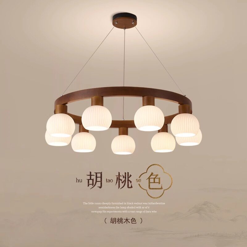客厅吊灯北欧现代简约大气实木圆环餐厅灯日式原木风书房卧室灯具