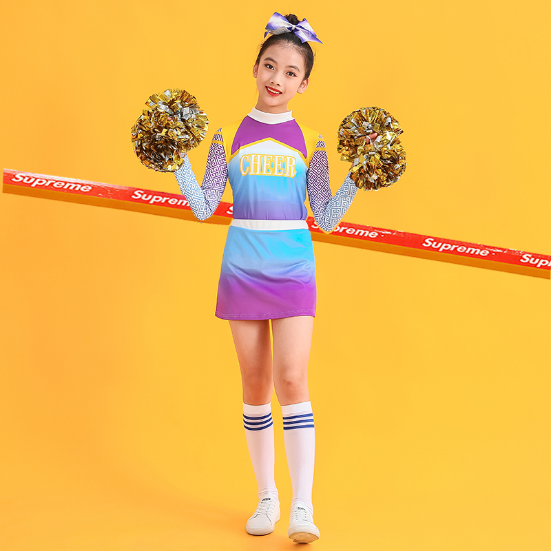 新款啦啦队队服舞蹈服装儿童长袖啦啦操竞技运动会演出服成人男女