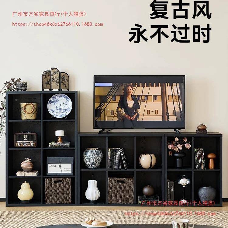黑卡莱克格子柜一物体墙八格柜书柜置物柜卧室柜靠子床色AMW边柜