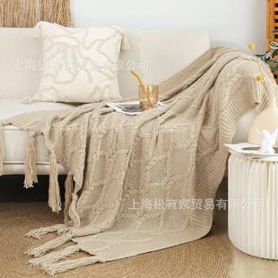 美式复古锁扣粗毛线毯编织床盖毯厅沙客发毯毛毯午KEM睡民宿上用