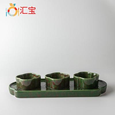 长托盘商用料碟长方餐盘厅陶调HBT77369瓷托盘陶瓷盘复古餐盘三碟