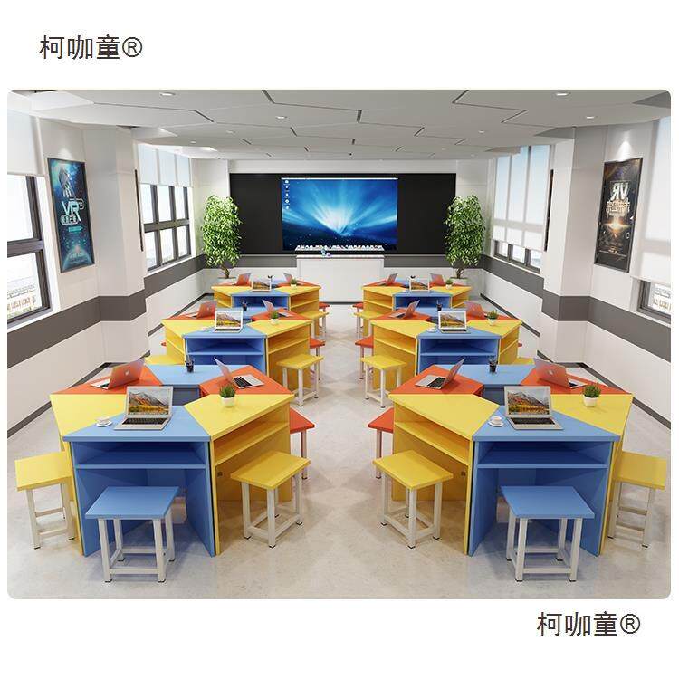 六角桌自由拼六边形团体导ZIR阅辅览美学生术科学教接室彩色梯麦
