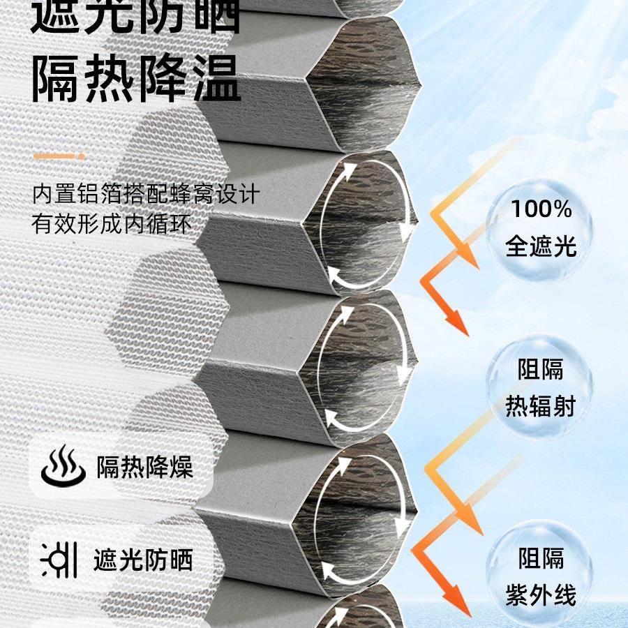 日夜蜂帘全遮光百窗帘卧室内巢叶嵌F98TJ59H隔音遮阳免孔打隐形推