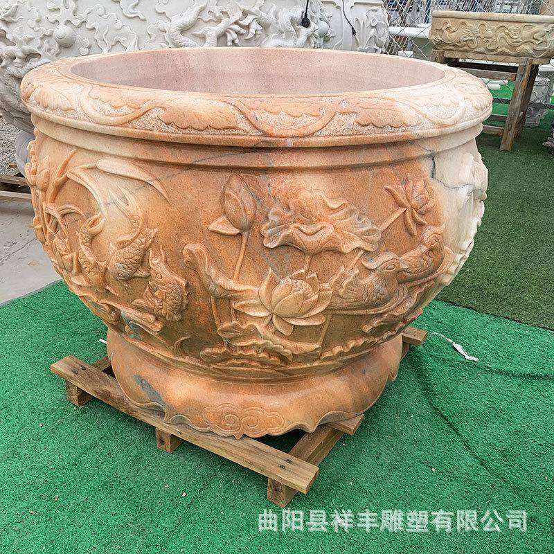 仿古雕鱼缸石雕鱼缸石石盆户外青庭院家用养鱼花石缸多种造荷型欧