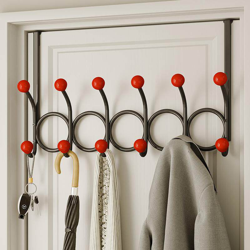 免打孔挂衣架创意多排挂衣钩铁艺原木门后挂钩墙上承重壁挂衣帽钩