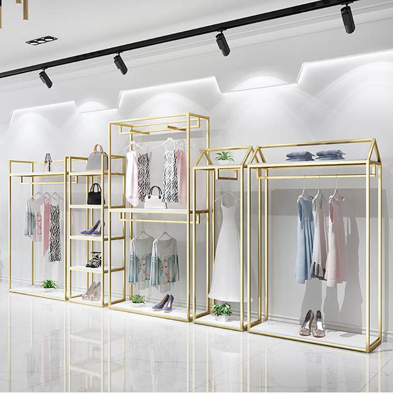 服装店展示架落地式组合男女装西装高柜货架童装陈列架金色挂衣架