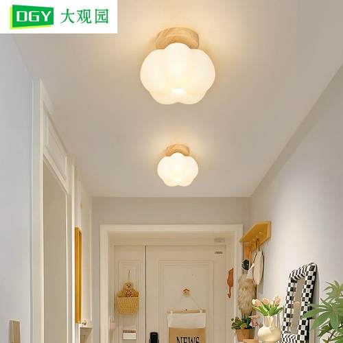 过道灯走廊灯现代简约楼梯入户玄关阳台灯原木灯具棉花吸顶灯L271