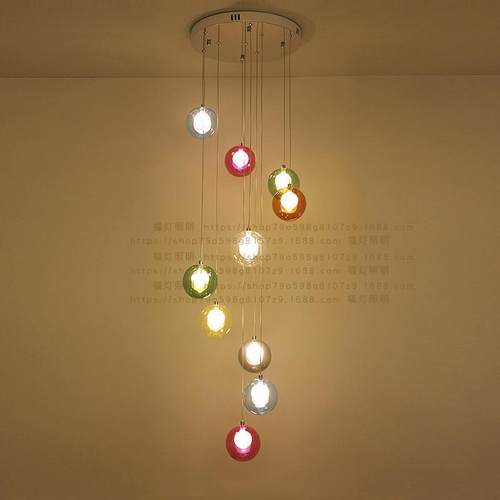 复式楼梯吊灯中空楼旋转别墅吧台餐厅灯创意工程玻璃泡泡球长吊灯