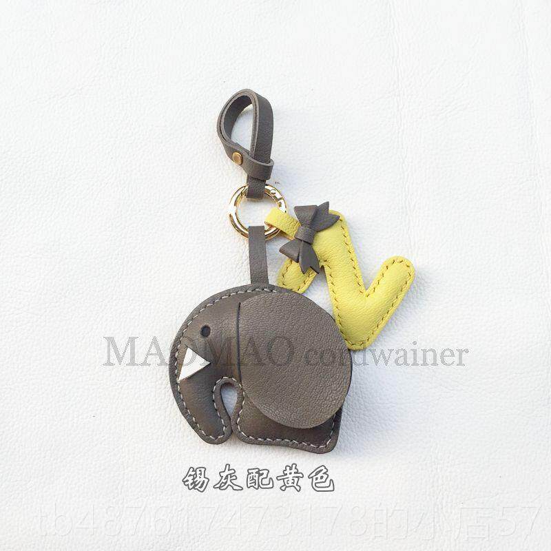 正品毛皮手工牛匠双面小毛象字母包包挂件汽车挂皮饰时尚轻奢配饰