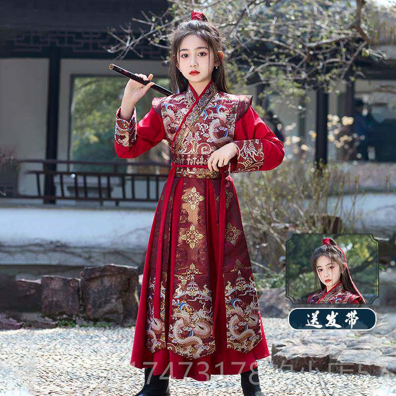 正品女童红装色汉服花木兰侠服儿童女侠中国风cos仙古装将演出剑图片