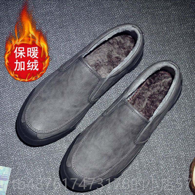 正品士皮鞋春秋款休闲男男20款25新鞋一脚蹬板鞋潮鞋冬季保暖加绒