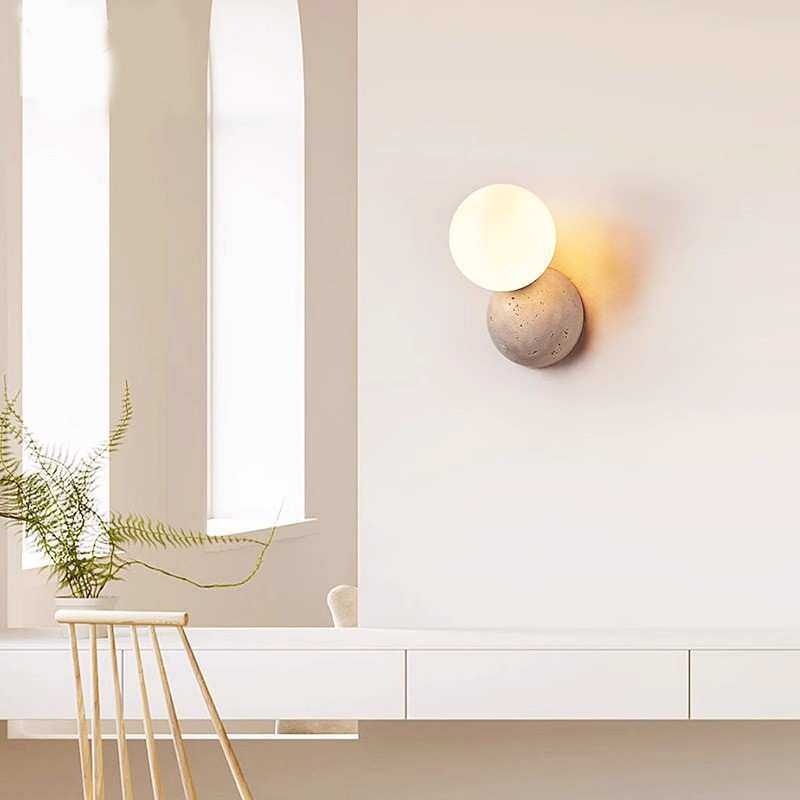 中古风极简黄洞石小壁灯设计师餐厅走廊过道卧室床头墙壁圆球灯饰