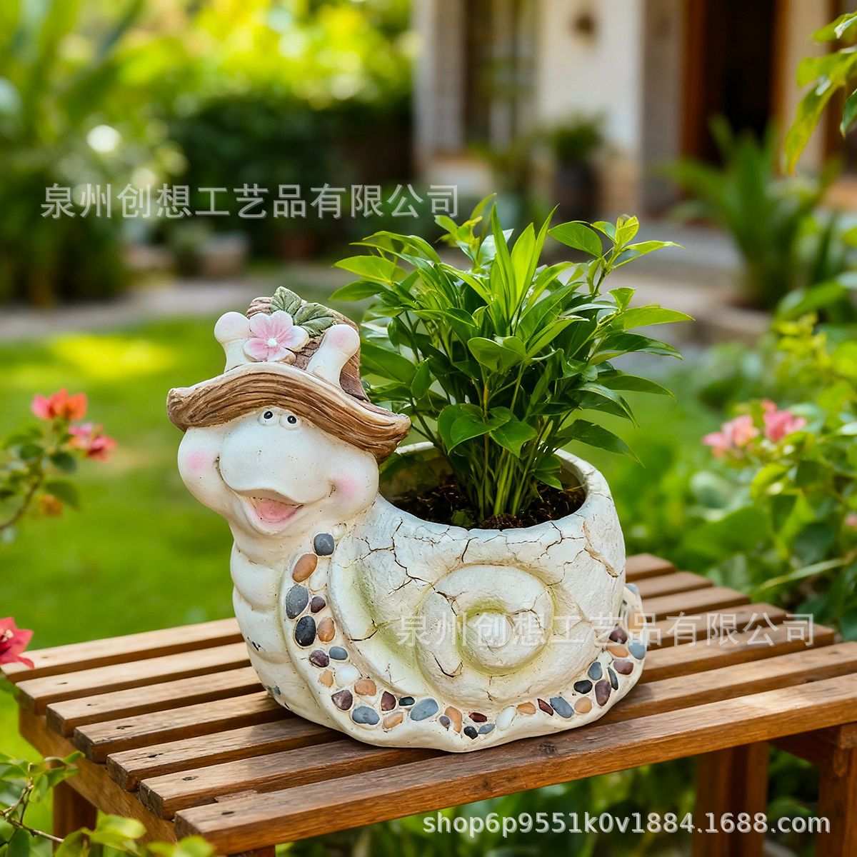 花园仿石头蜗牛花盆装饰摆件庭院多肉花盆造景阳台户外工艺品摆件