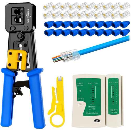 RJ45 Crimp Tool Kit Pass Thru Cat5 Cat5e Cat6 RJ45 Crimping