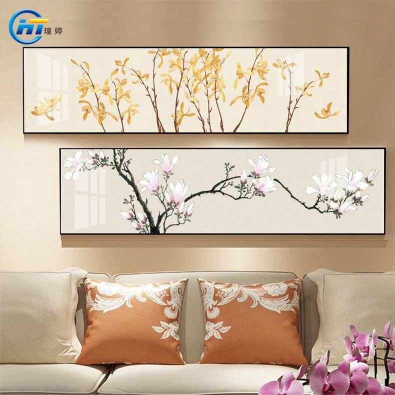 卧室床头装饰画 客厅挂画新中式横幅风景花鸟壁画书房中国风墙画
