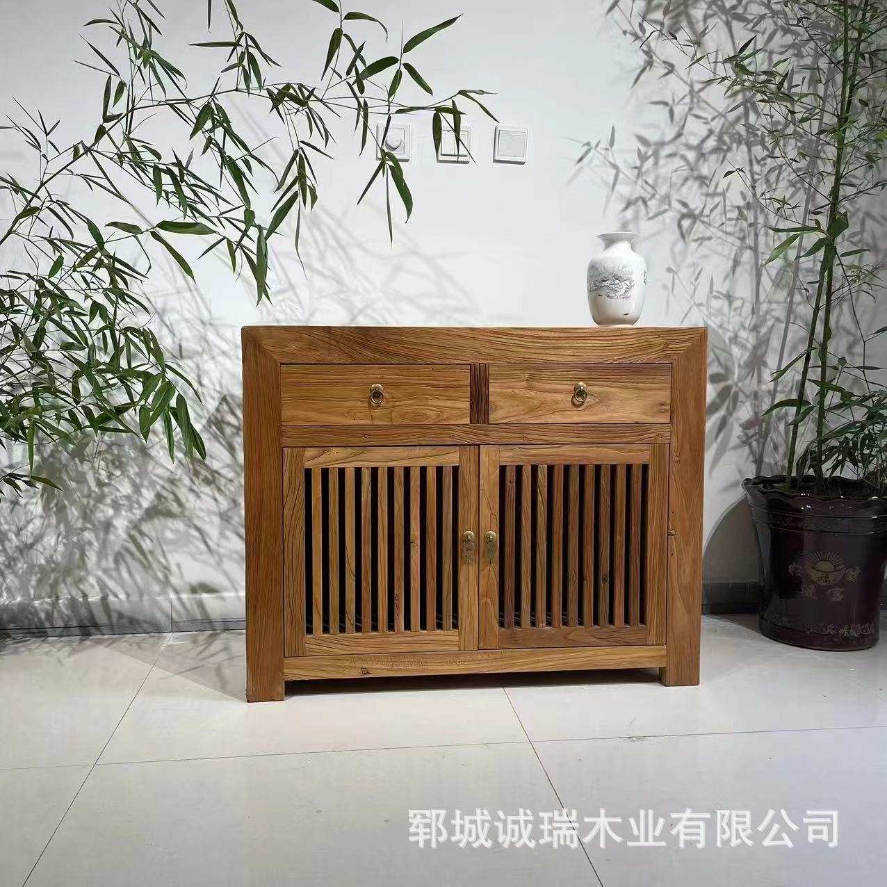 老榆木餐边柜实木储物鞋柜新中式靠墙边柜老榆木茶水柜烧水台一体