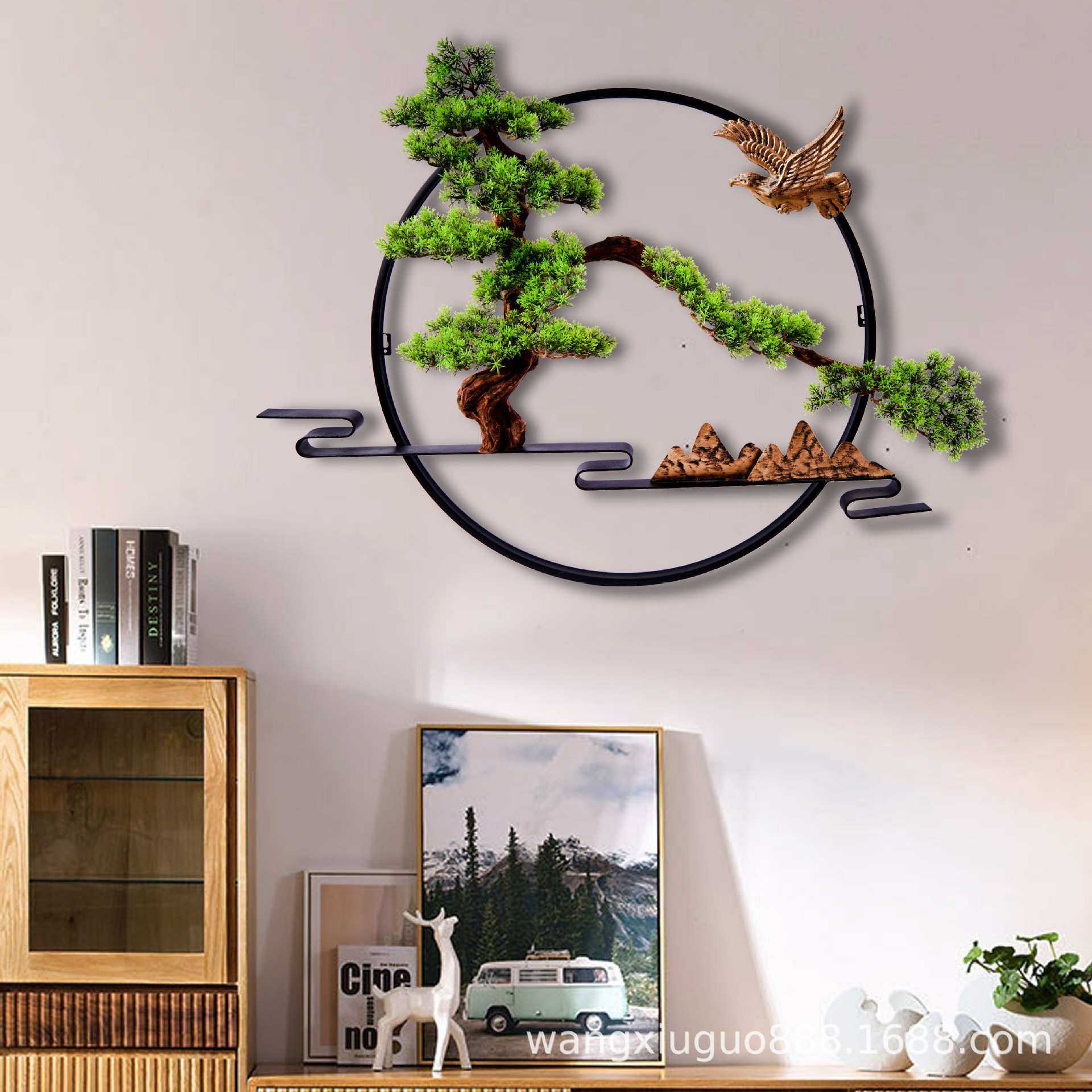 新款中式客厅装饰画沙发背景墙玄关茶室3D立体迎客松山水风景壁画