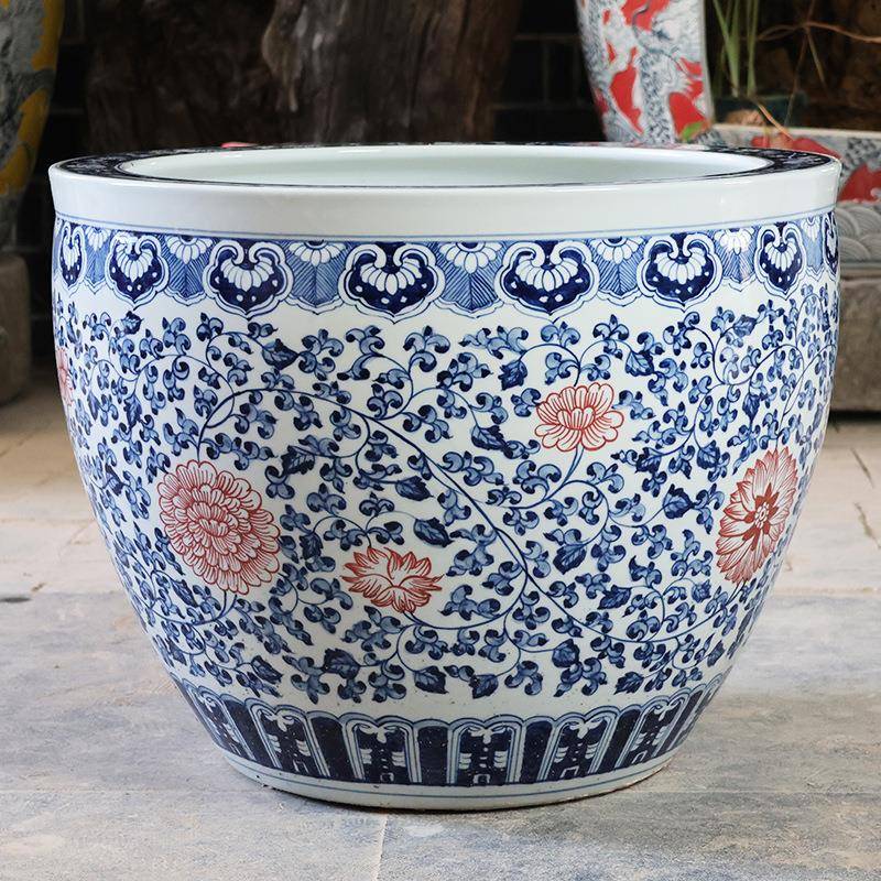 缸养鱼陶瓷古法龙鱼缸荷鱼花缸青花瓷花鱼缸庭院水户外缸大缸JOB