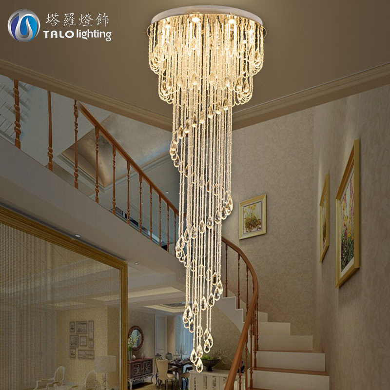跨境客厅LED水晶吊灯圆形复式楼梯别墅酒店工程吊灯led水晶线吊灯