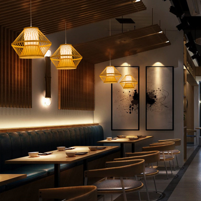 东南亚竹艺创意榻榻米民宿书房卧室床头日式客厅饭店吧台餐厅吊灯