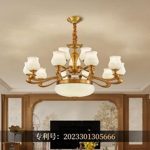 美式 OJI厅客灯全铜复吊卧室灯灯具古大气餐厅灯饰简美天然云石中