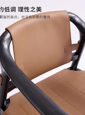 意式实木餐椅家设用计师高茶桌岛台马鞍皮SVD椅子端白蜡木主扶手