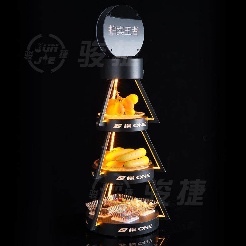 三层lEDK发光果盘酒吧TV包黑盘铁果盘点心盘水果展示946架邮