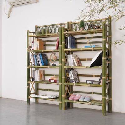 楠书架架家用编约织子现代简置物书柜多层竹落地柜子竹子制JSF品