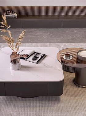 VTC板黑色方茶几客厅家用轻岩奢现代简约大型小形户茶桌玻璃边几