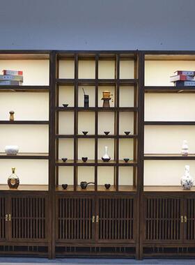 新中物式实木博古架榆木书架客多宝置BAS阁摆件茶展示柜架厅隔断