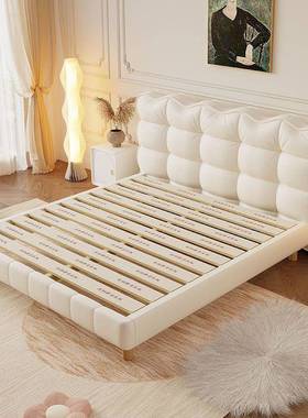 法式奶油风芙床泡现代CME简约卧艺皮床白色网红女主孩布双人实木