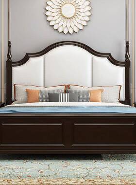 美式实床轻奢木主公床1.8m人床白色欧式床现代XEK简约高箱储物双