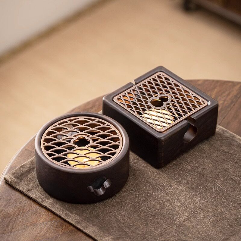 复古黑檀木蜡烛加热温茶炉