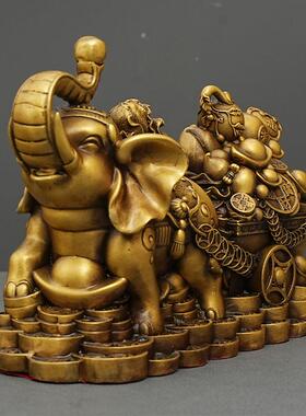 全铜大象摆象宝宝拉元象拉聚盆象拉财宝象拉车家件居酒柜桌YDO面