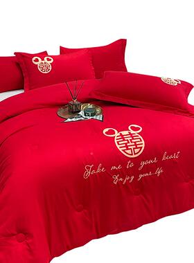 V被45O结婚绣花F768JTMH绣被子大红色喜被婚庆双婚人芯加厚喜庆中