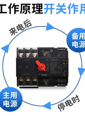 双电自动转换开关光源伏市电发电机切835换不V断电黑色款AC220P3P