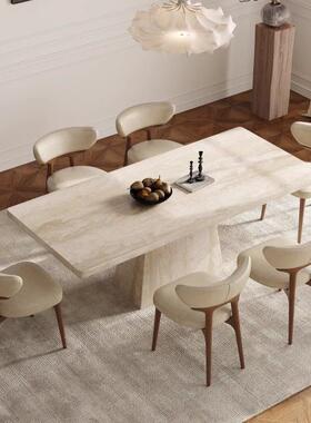 暮奢法式洞石现岩古板餐桌代简约中风cz007长方形桌设计师家餐用