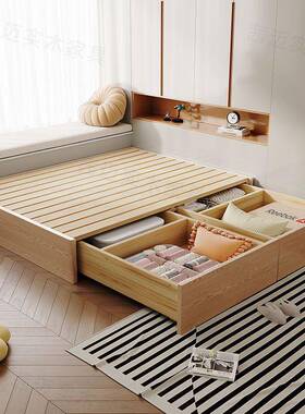 白木全实木JPK床榻榻米箱小户型抽体屉储物床床日式收纳无头定蜡