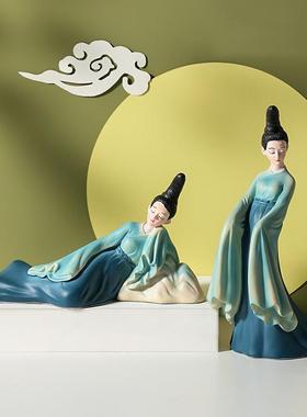 新中式只此青公风绿艺术古摆件意JQL酒柜电视柜办室客创厅装饰品