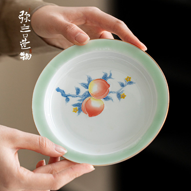 弥言法华彩手绘壶承日式有田烧陶瓷茶点盘家用圆形茶台干泡盘家用
