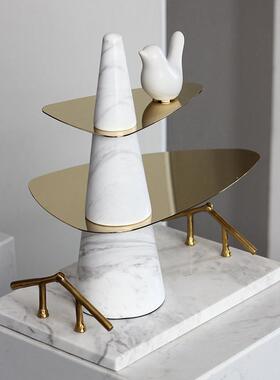 现盘轻奢样板房家居双层装托饰盘创代意果摆件桌面茶几收纳摆ZEW