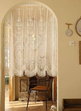 式复古蕾丝门法帘园古典纱帘半帘窗庄透光纱风74491水帘拱形帘门