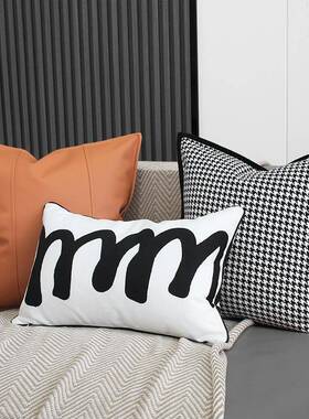 厅现轻奢橙色TTmffzmg沙发抱枕靠垫x套不代含芯4545x50客感千鸟格