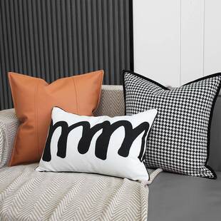 厅现轻奢橙色TTmffzmg沙发抱枕靠垫x套不代含芯4545x50客感千鸟格