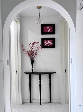 法式轻奢简约黑色实木玄关桌SEZ半入圆桌户走廊关台玄靠墙极窄过