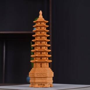 908文塔品笔摆件崖柏雕书刻七层九层十三层1昌3层的木制房书桌装