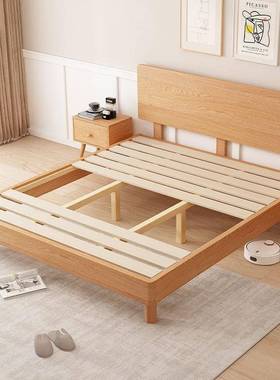 人橡木床现代简约1.m单2人床原木风床1.8家用全实HHVm木床主卧双