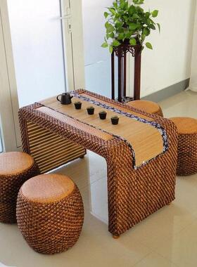 藤编阳台长桌椅方形复古榻榻米茶几小SLX桌子桌木客厅休实闲茶简